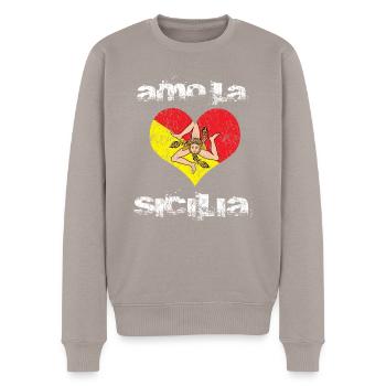 Sicile Sicilia coeur drapeau - Pull Premium bio Homme - taupe - Devant - Nico (187cm)