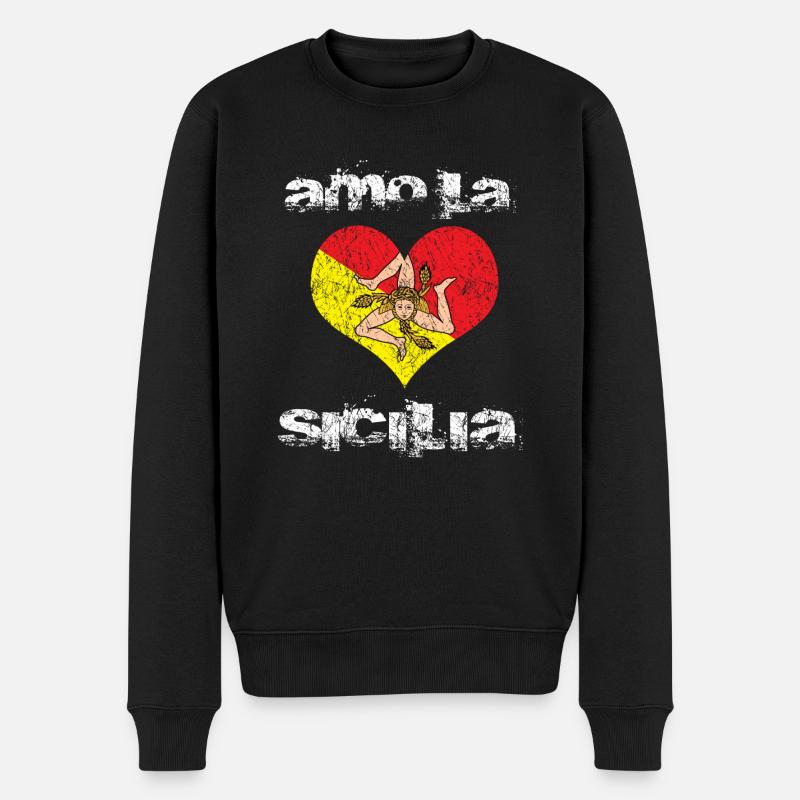 Sicile Sicilia coeur drapeau - Pull Premium bio Homme - noir