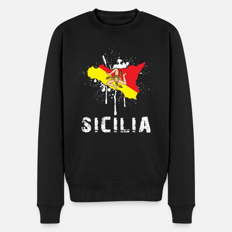 Sizilien Spruch - Sicilia Insel Flagge - Männer Premium Bio Pullover - Schwarz