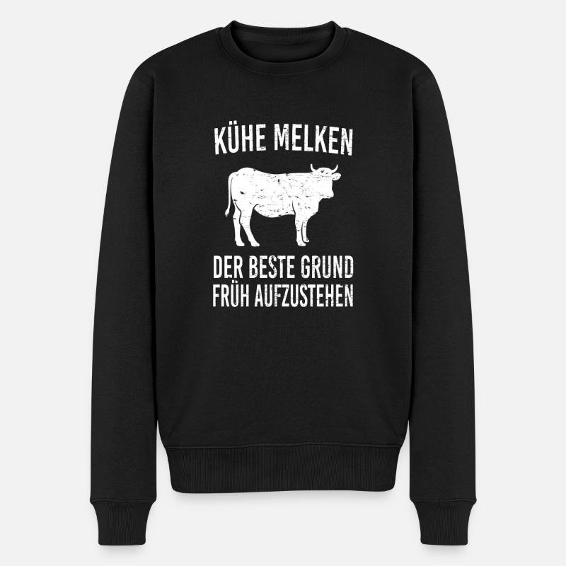 Kühe melken lustiger Spruch - Männer Premium Bio Pullover - Schwarz