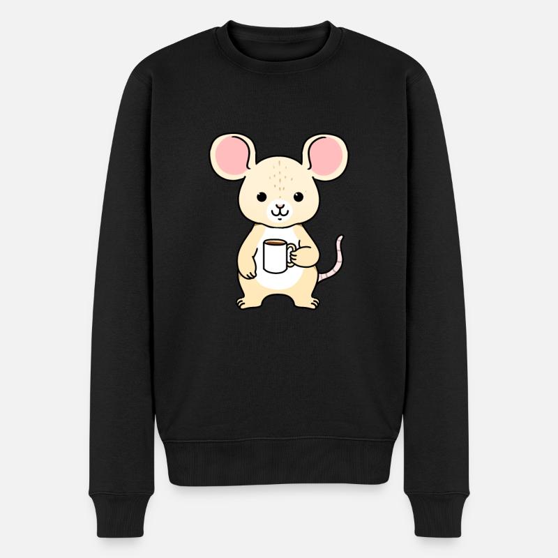 Maus trinkt Kaffee - Männer Premium Bio Pullover - Schwarz