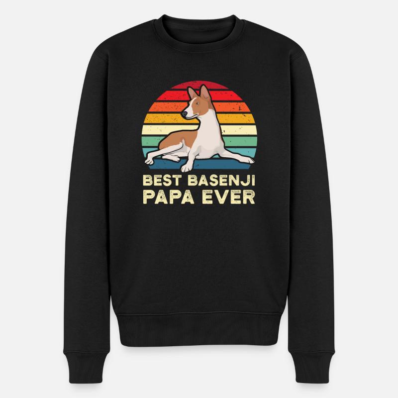 Beste Basenji Papa Ever Sonnenuntergang Shirt Retro Basenji - Männer Premium Bio Pullover - Schwarz
