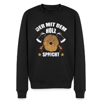 Der mit dem Holz spricht - Schreiner Tischler - Männer Premium Bio Pullover - Schwarz - Vorne - Nico (187cm)