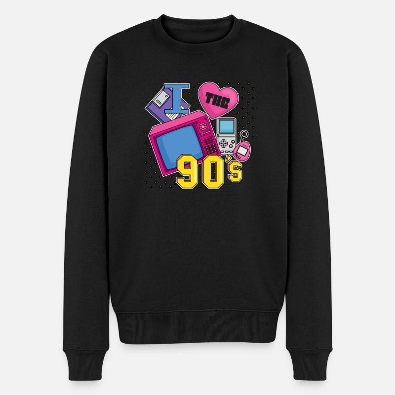 Retro 90s Ära Vintage Neunziger 90er - Männer Premium Bio Pullover - Schwarz