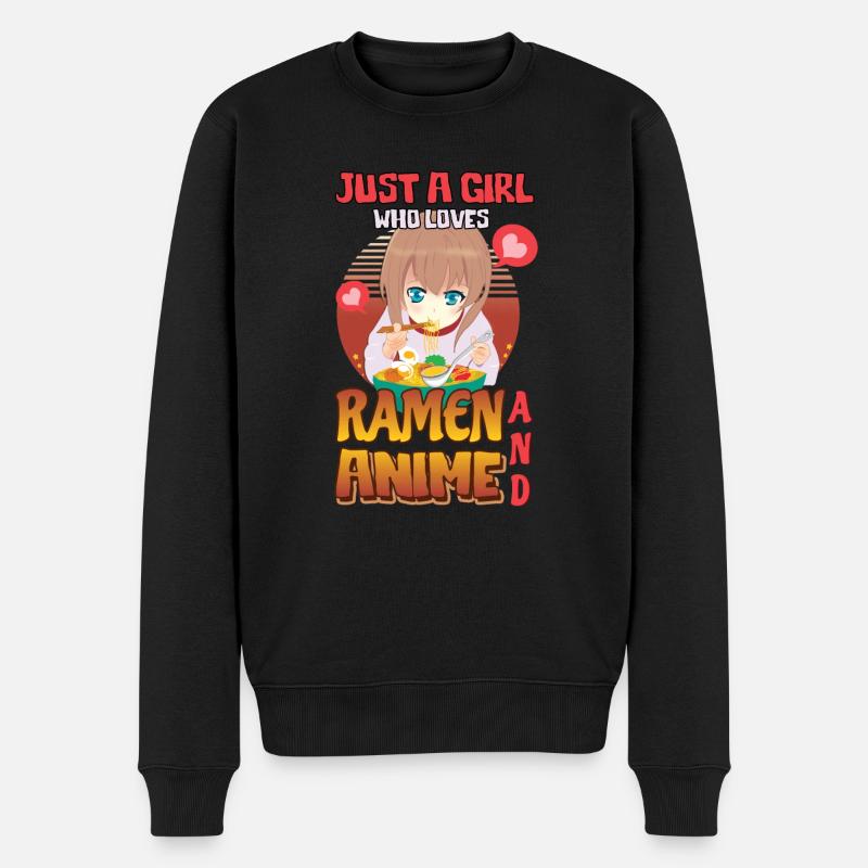Animemädchen mag Ramen - Männer Premium Bio Pullover - Schwarz