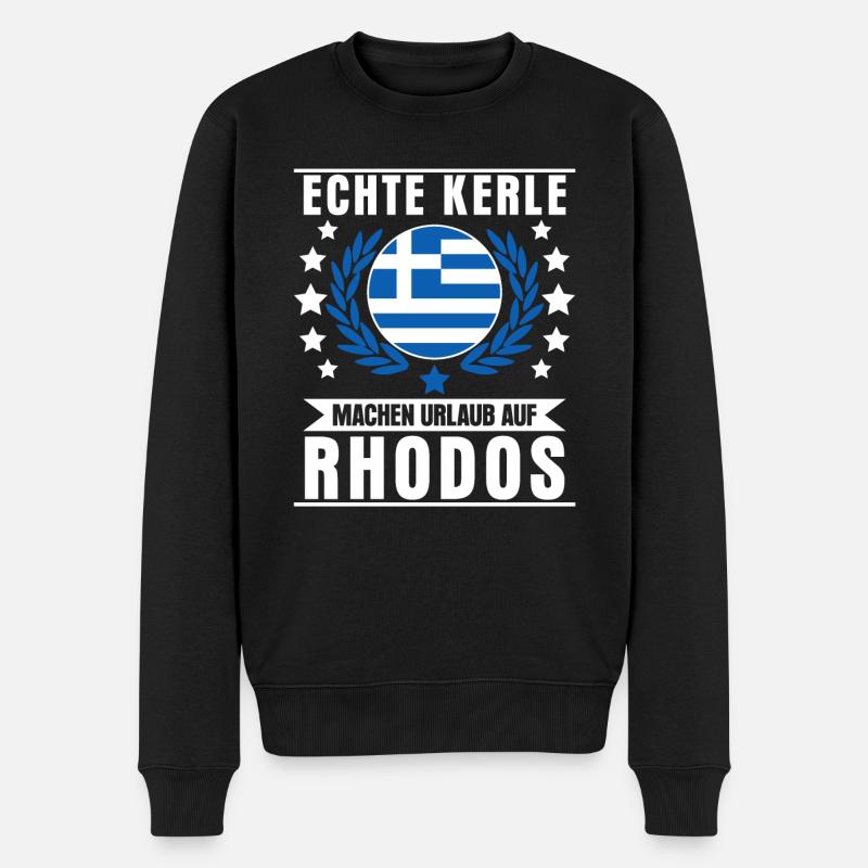 Rhodos Urlaub Spruch - Männer Premium Bio Pullover - Schwarz