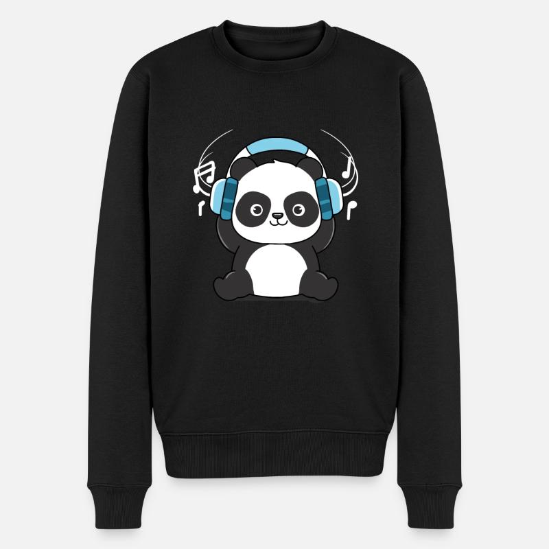 Panda avec écouteurs - Pull Premium bio Homme - noir