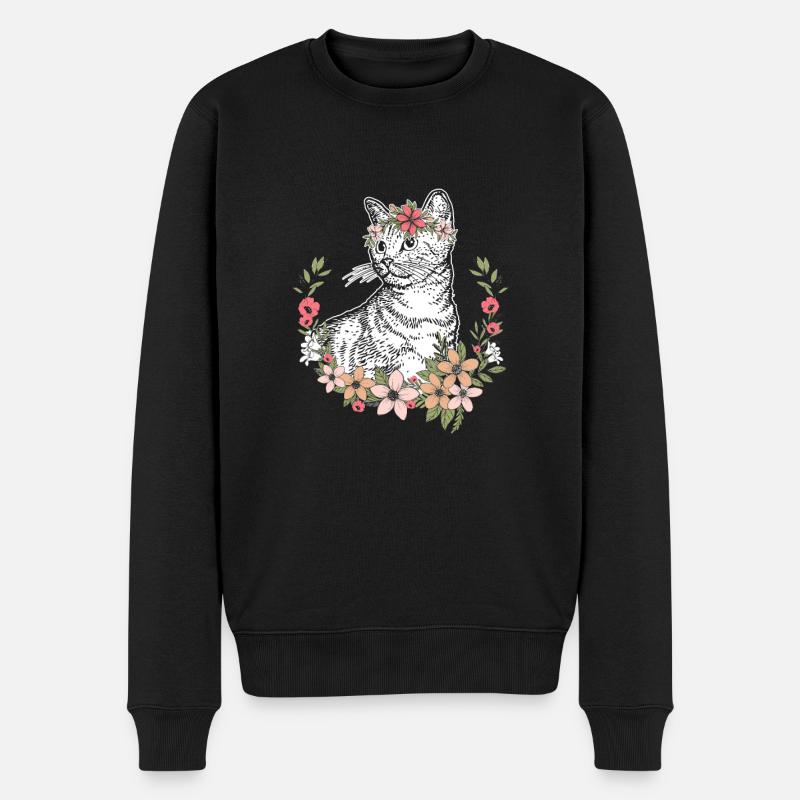 Chat avec fleurs Filles - Félins - Pull Premium bio Homme - noir