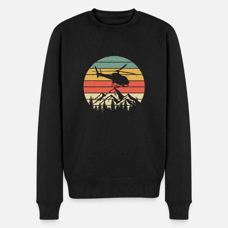 Vintage Helikopter Berge Retro Hubschrauber Pilot - Männer Premium Bio Pullover - Schwarz