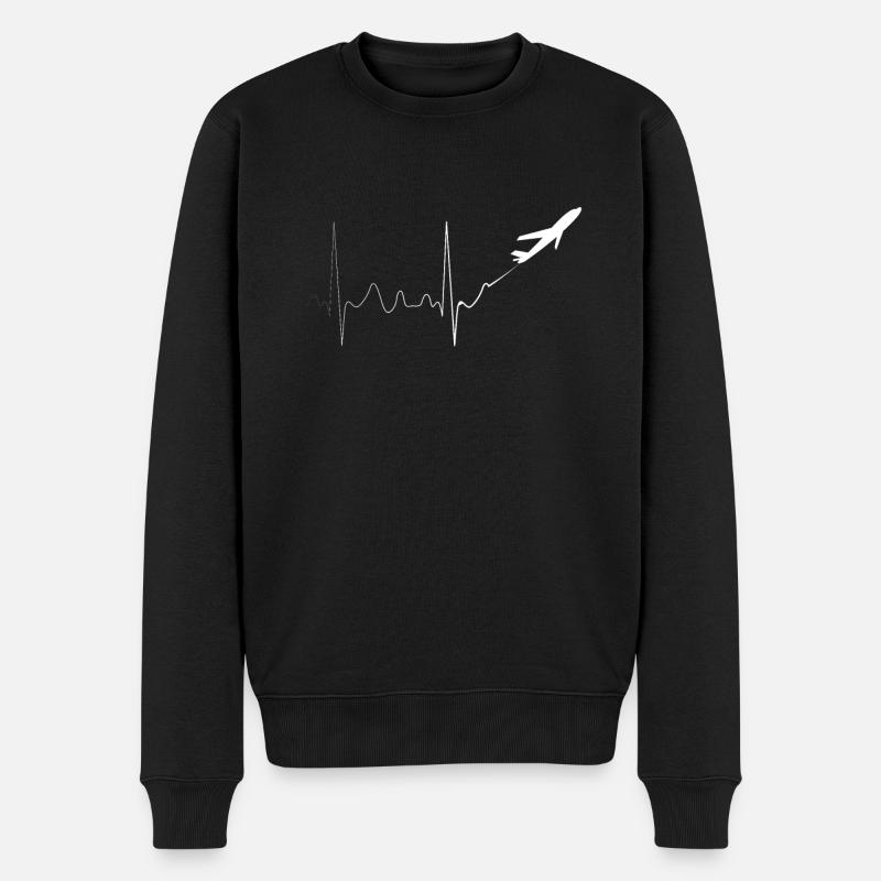 Herzschlag-Flugzeug - Männer Premium Bio Pullover - Schwarz