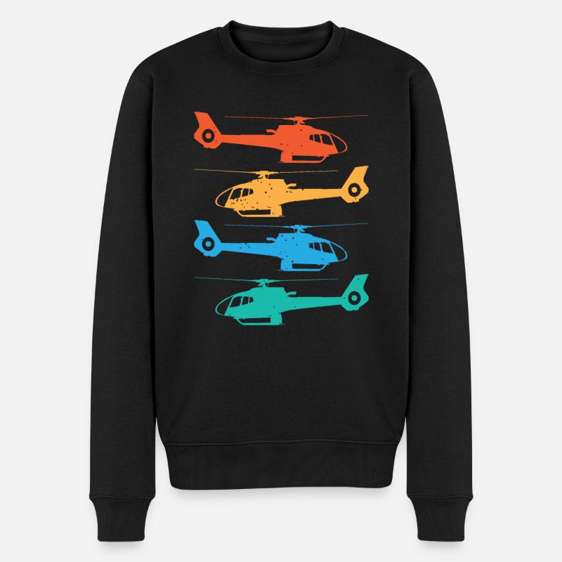 Retro Sonnenuntergang Hubschrauber - Männer Premium Bio Pullover - Schwarz