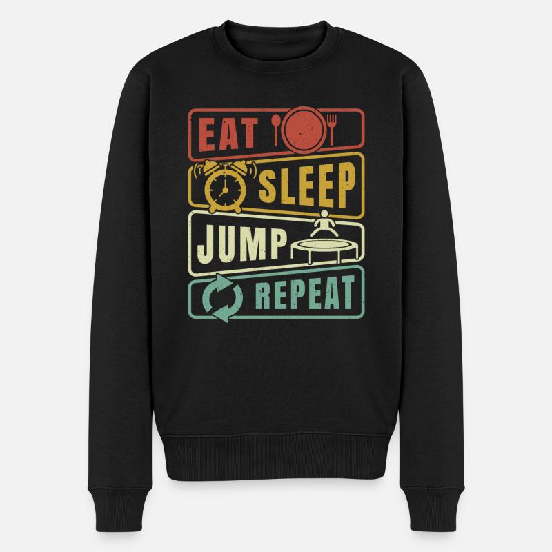 Eat Sleep Jump Repeat Trampolin Jumping Fitness - Männer Premium Bio Pullover - Schwarz
