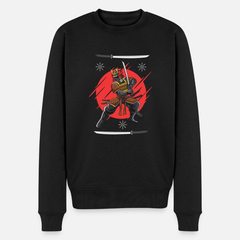 Cooles Japanisches Samurai-Krieger Design - Männer Premium Bio Pullover - Schwarz