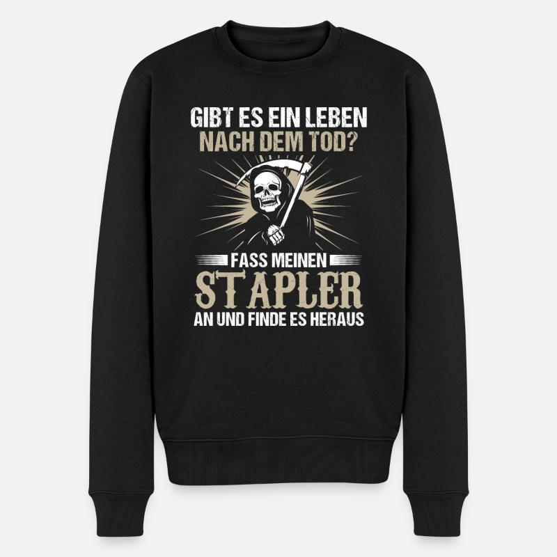 Gibt es ein Leben nach dem Tod Stapler Lagerist - Männer Premium Bio Pullover - Schwarz