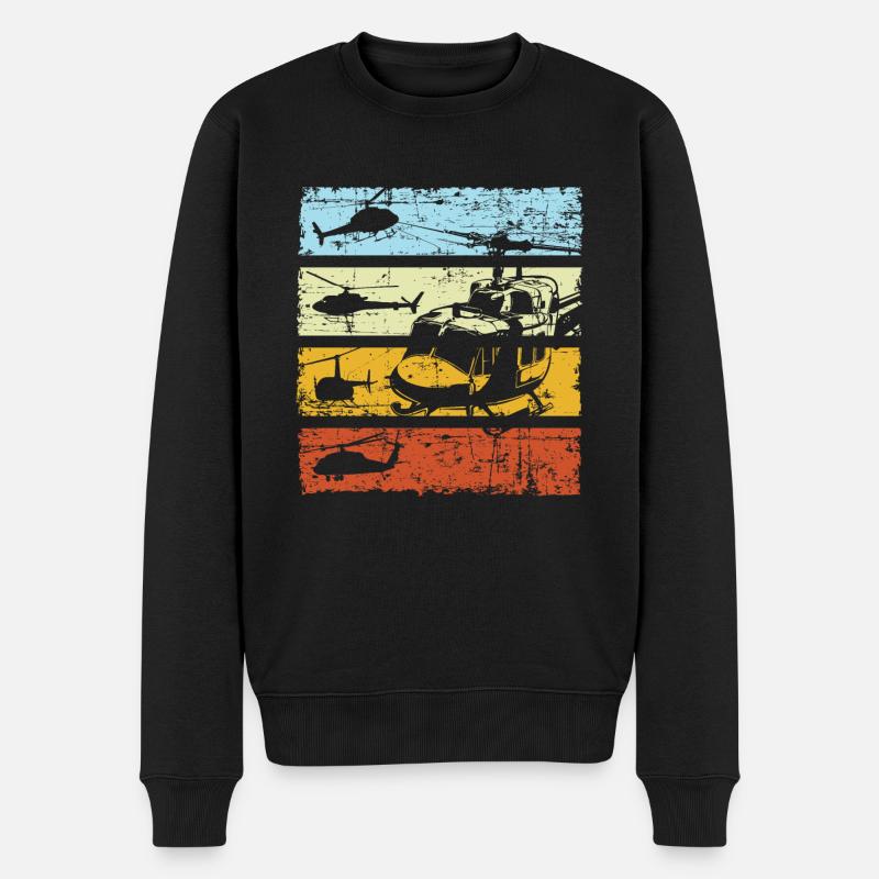 Hubschrauber Helikopter Pilot Retro Vintage - Männer Premium Bio Pullover - Schwarz
