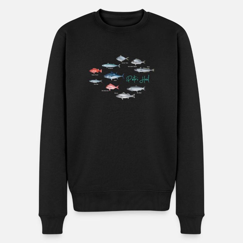 Angler Design mit diversen Fischarten Petri Heil - Männer Premium Bio Pullover - Schwarz