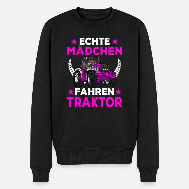 Echte Mädchen Fahren Traktor | Landwirt Sprüche - Männer Premium Bio Pullover - Schwarz
