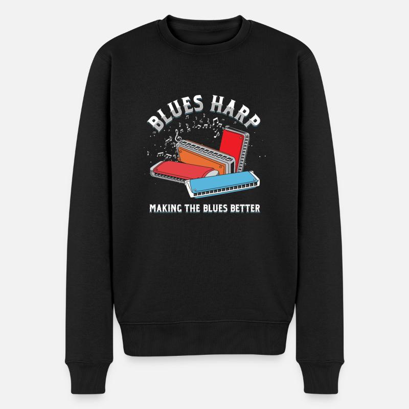 Blues Harp Mundharmonika Instrument Akustik Band Geschenk - Männer Premium Bio Pullover - Schwarz