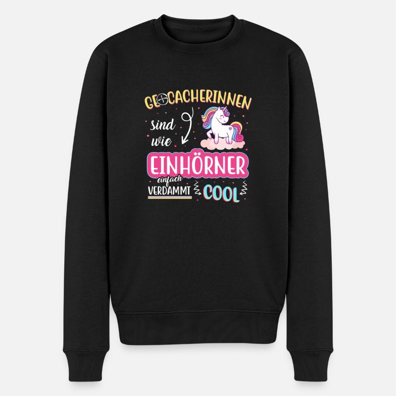 Geocacher Geocaching Hobby Einhorn Spruch Geschenk - Männer Premium Bio Pullover - Schwarz
