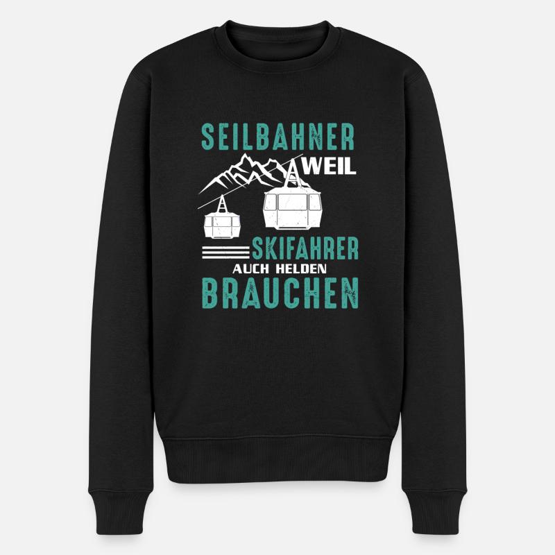 Seilbahn Gondel Bergbahn Skifahrer Helden Lustig - Männer Premium Bio Pullover - Schwarz