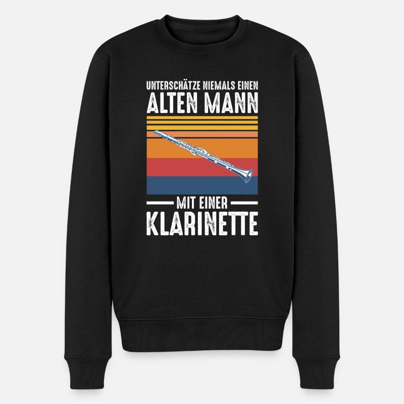 Klarinette Mann Retro Vintage - Männer Premium Bio Pullover - Schwarz