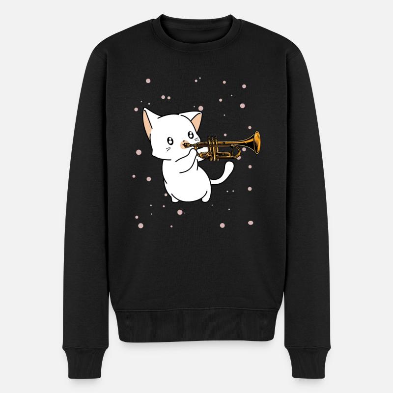 Katze Instrument Trompete Musik - Männer Premium Bio Pullover - Schwarz