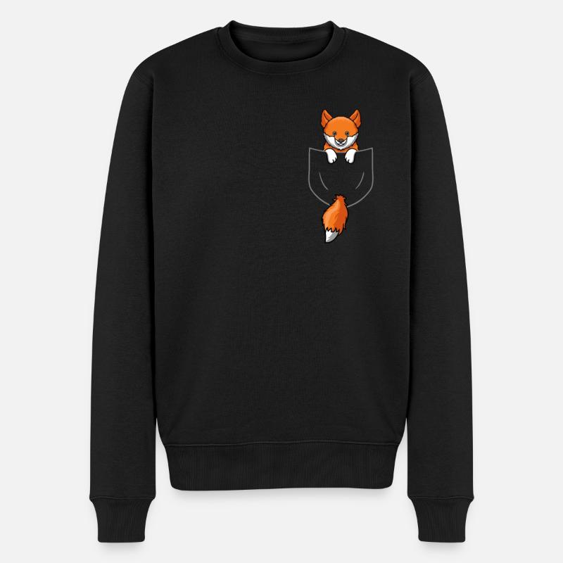 Fox in Breast Pocket Cest Pocket Red Fox Forest - Pull Premium bio Homme - noir