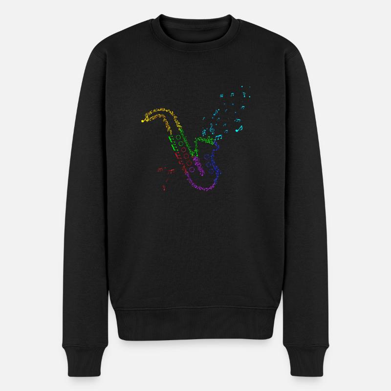 Retro Saxophone Music Notes Music Instrument - Männer Premium Bio Pullover - Schwarz