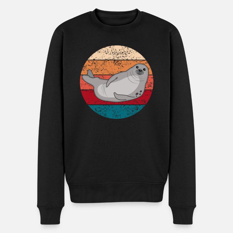 Robbe Seehund Seelöwe Tierliebhaber Vintage Retro - Männer Premium Bio Pullover - Schwarz