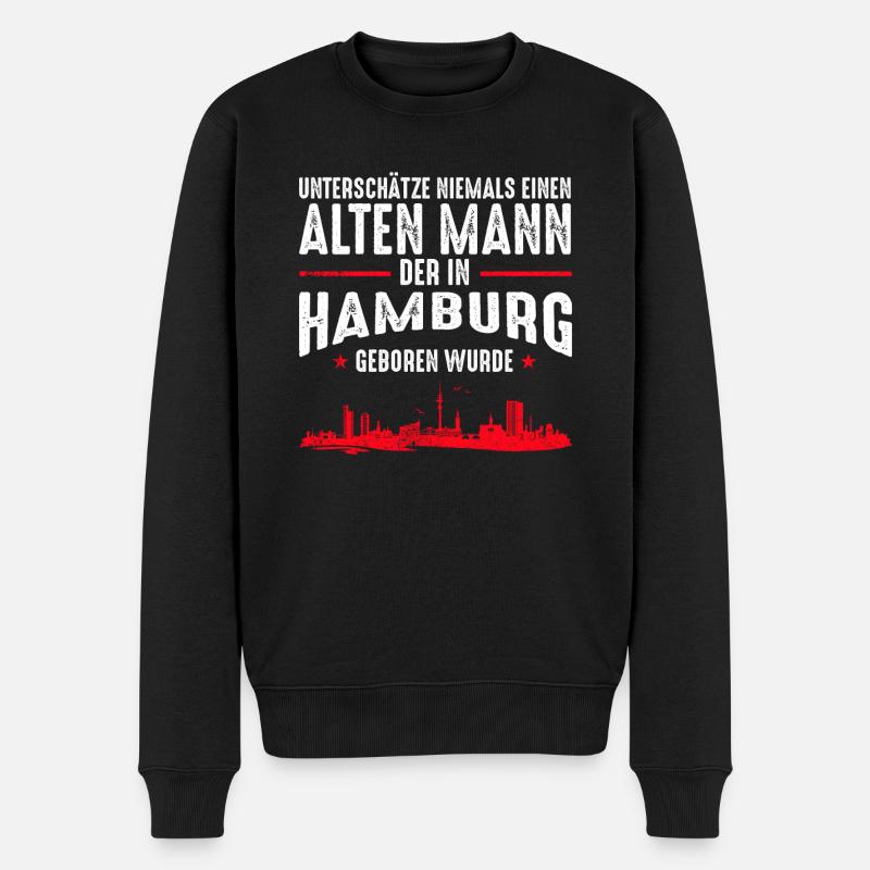 Alter Mann - Hamburg | Vintage Retro Style - Männer Premium Bio Pullover - Schwarz