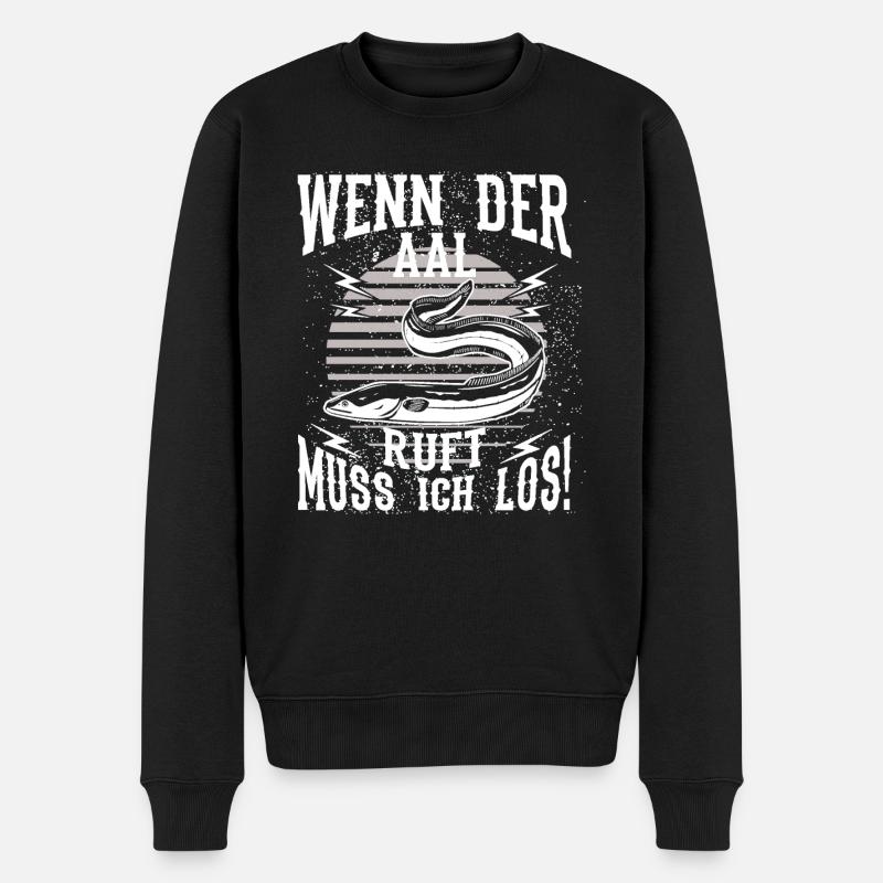 Wenn der Aal ruft muss ich los - Männer Premium Bio Pullover - Schwarz