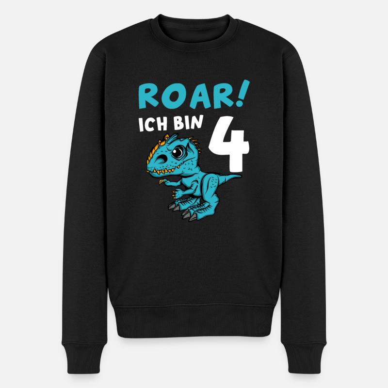 Roar Ich Bin 4 | 4. Geburtstag Jungen Dino - Männer Premium Bio Pullover - Schwarz