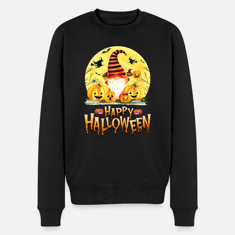 Halloween Gnom Kürbis - Männer Premium Bio Pullover - Schwarz