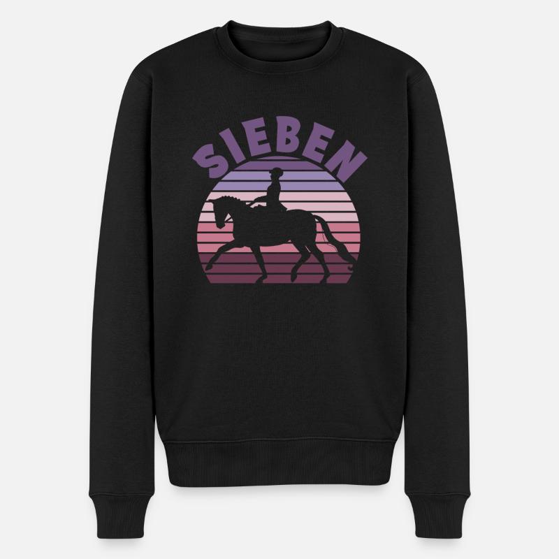 7. Geburtstag Mädchen 7 Jahre Pferd Reiterin - Männer Premium Bio Pullover - Schwarz