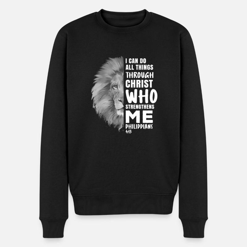 I Can Do All Things Through Christ Religiöser Löwe - Männer Premium Bio Pullover - Schwarz