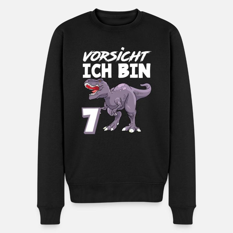7. Geburtstag 7 Jahre Dino Dinosaurier Fan - Männer Premium Bio Pullover - Schwarz