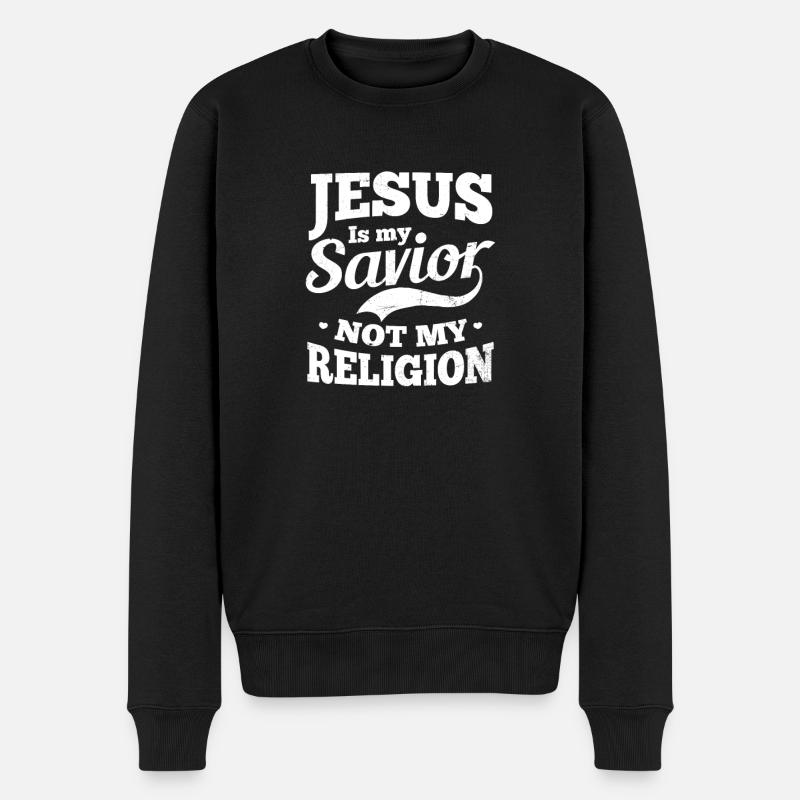 Jésus-Sauveur chrétien pas religion - Pull Premium bio Homme - noir