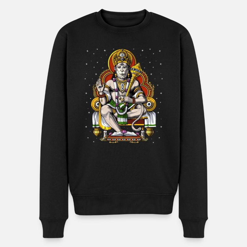 Psychedelischer Hindu-Gott Hanuman - Männer Premium Bio Pullover - Schwarz