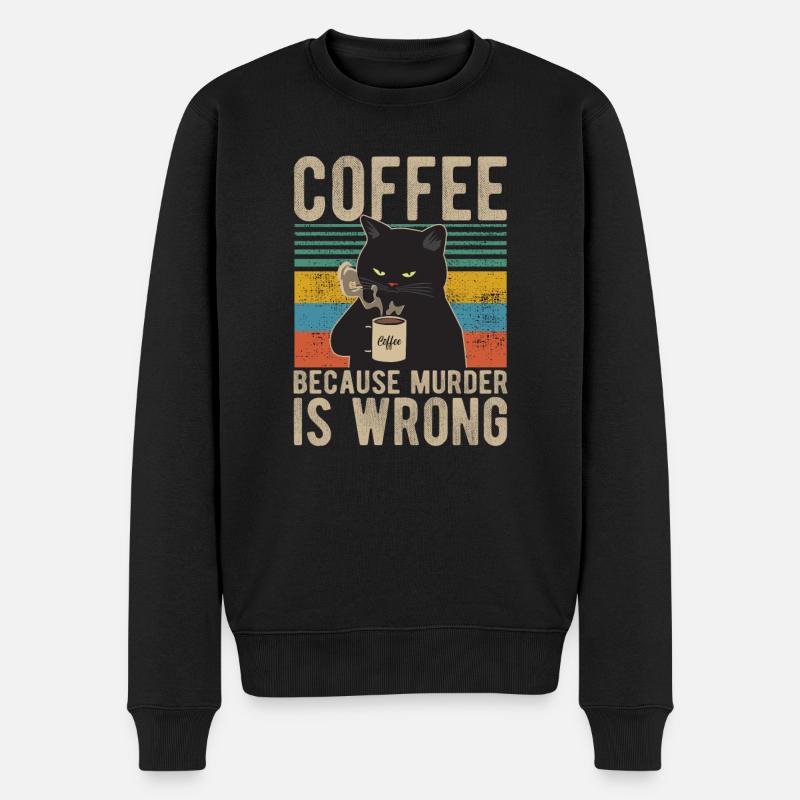 Coffee because Murder is wrong Café chat retro - Pull Premium bio Homme - noir