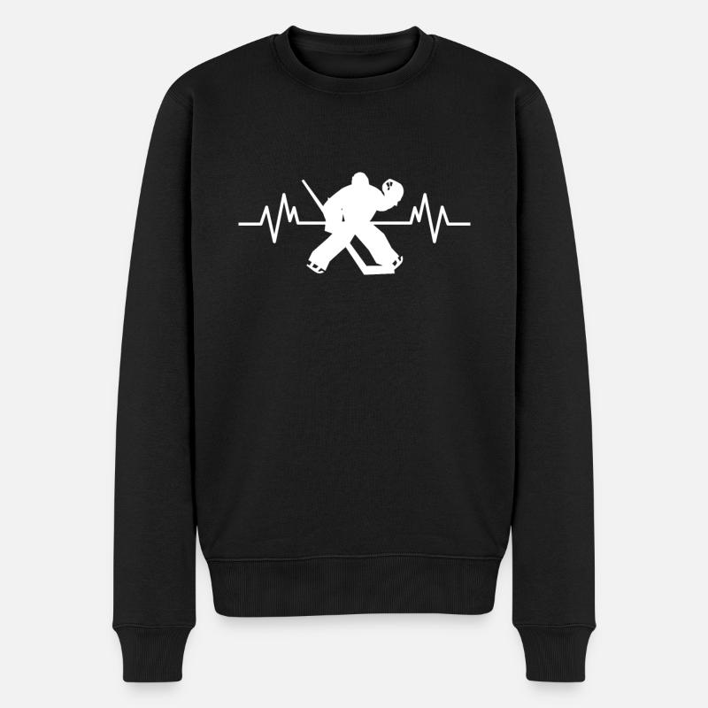 Eishockey Heartbeat Fun Eishockeyspieler Geschenk - Männer Premium Bio Pullover - Schwarz