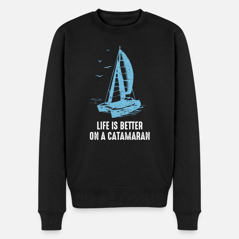 Catamaran Life Is Better Catamaran Sailing Sailor - Männer Premium Bio Pullover - Schwarz