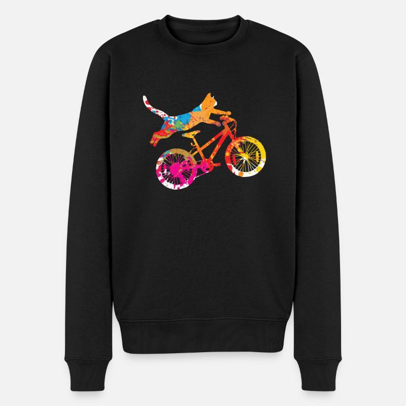 Vintage Katze Fahrrad Wasserfarben Geschenk - Männer Premium Bio Pullover - Schwarz
