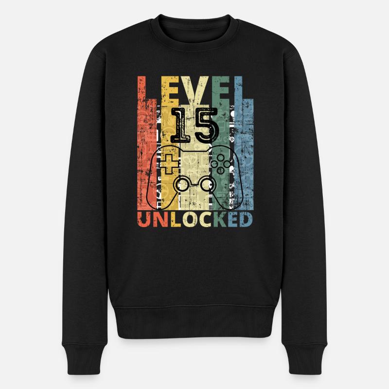 Level 15 freigeschaltet - Männer Premium Bio Pullover - Schwarz