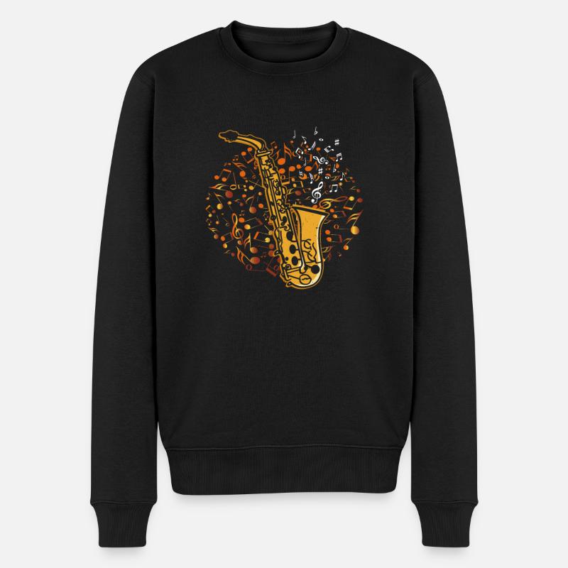Saxophone Musical Notes Musical Saxophonist - Männer Premium Bio Pullover - Schwarz