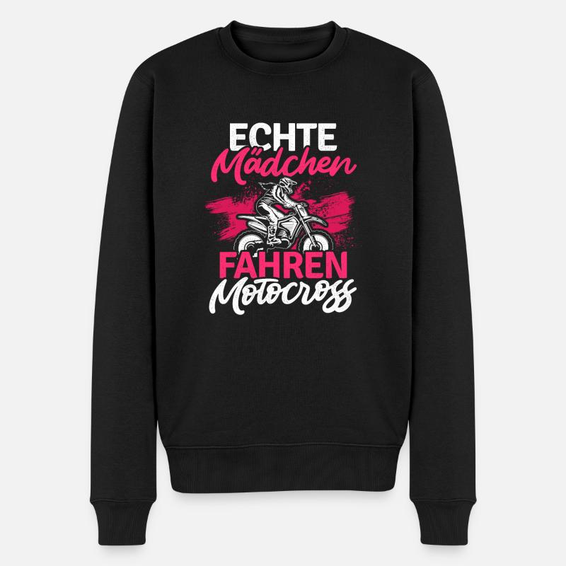 Echte Mädchen Fahren Motocross Motorradfahren Bike - Männer Premium Bio Pullover - Schwarz