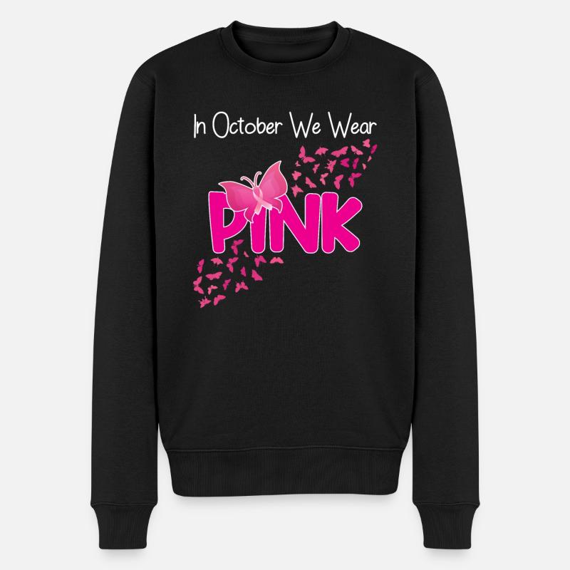 In October We Wear Pink Butterfly Breast Cancer - Männer Premium Bio Pullover - Schwarz