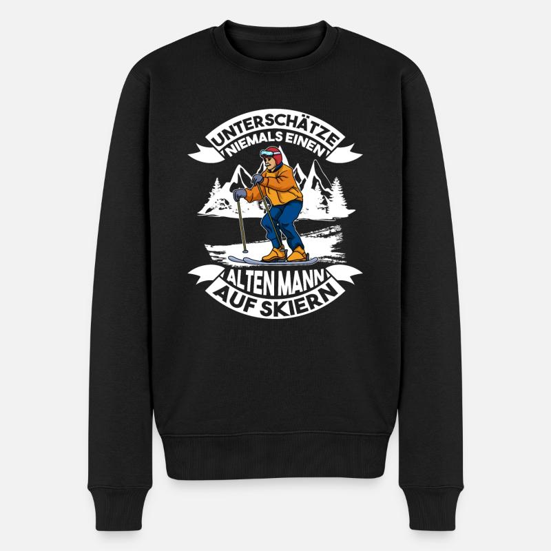 Unterschätze niemals einen alten Mann auf Skiern - Männer Premium Bio Pullover - Schwarz