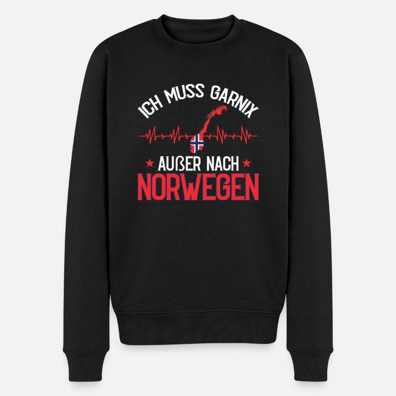Norwegen Flagge Elch Herzschlag Skandinavien - Männer Premium Bio Pullover - Schwarz
