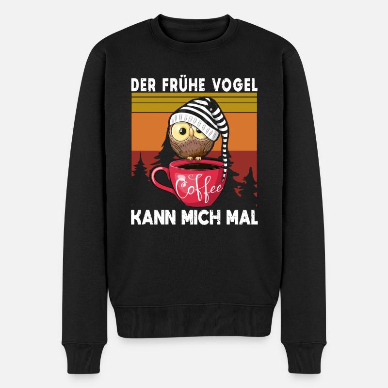 Der Frühe Vogel Kann Mich Mal Eule Kaffee - Männer Premium Bio Pullover - Schwarz