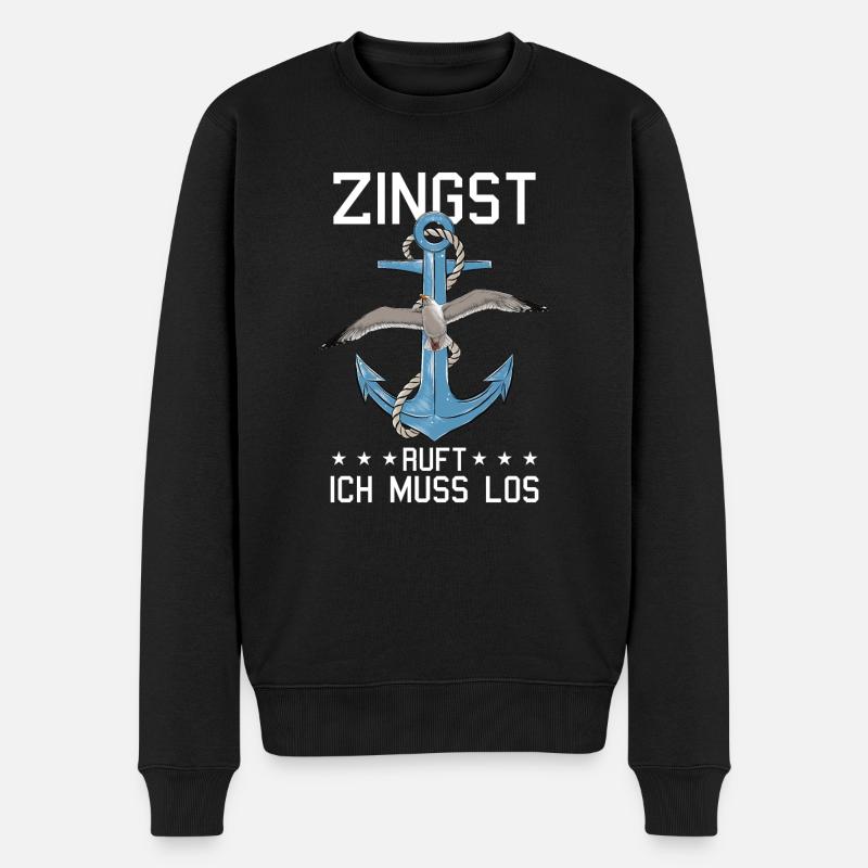 Retro Zingst ruft Anker Ostsee Fischland - Männer Premium Bio Pullover - Schwarz